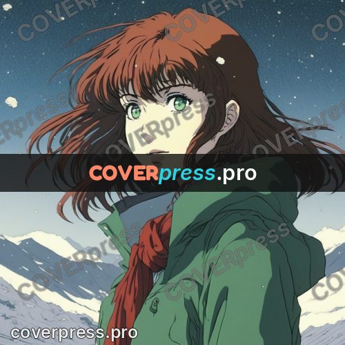 Old anime drawing: red-haired girl in a green jacket