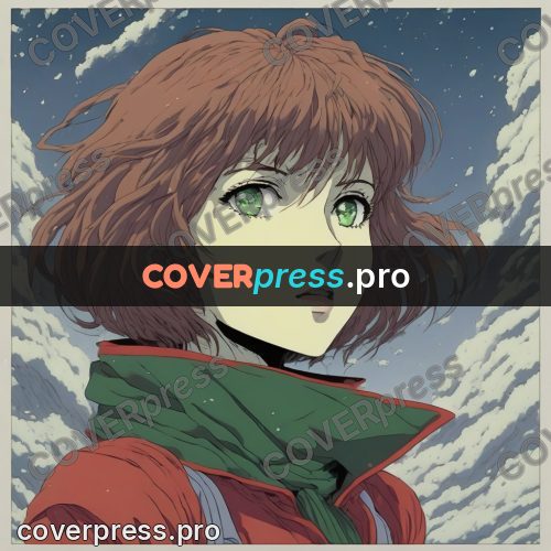 Old anime drawing: red-haired girl in a green jacket