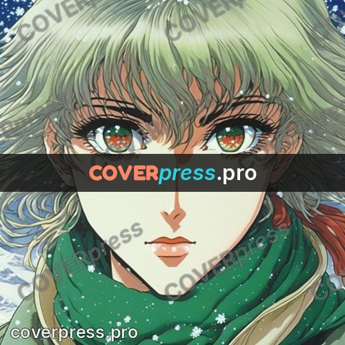 Old anime drawing: face in a green scarf