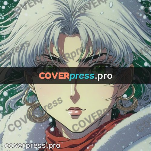 Old anime drawing: face in a green scarf