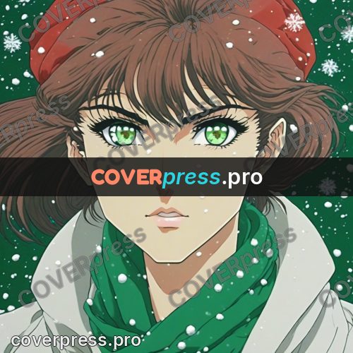 Old anime drawing: face in a green scarf