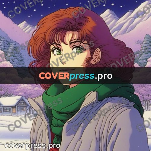 Old anime drawing: red-haired girl in a lilac jacket