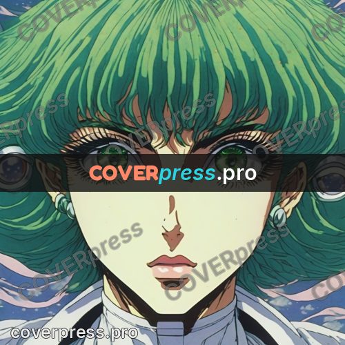 Old anime drawing: face with green eyes