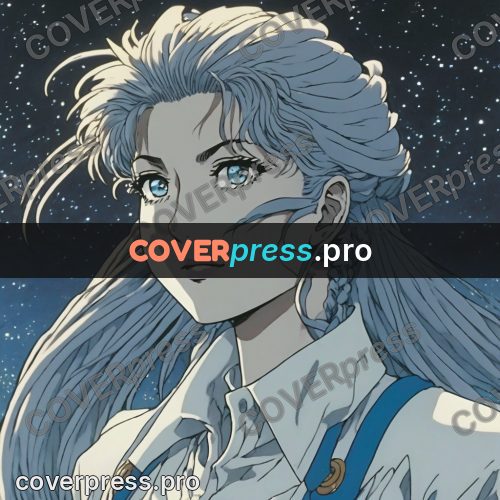Old anime drawing: grey-haired girl under stars