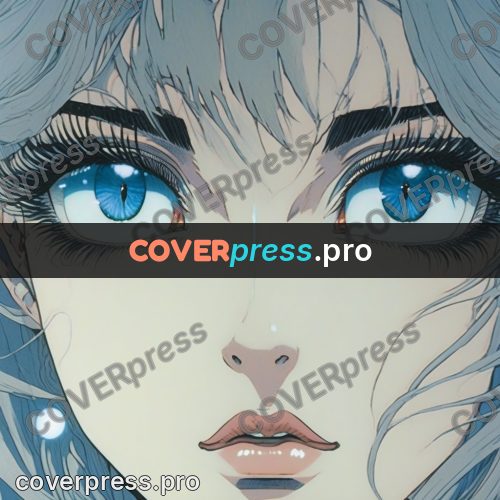 Old anime drawing: face with blue eyes