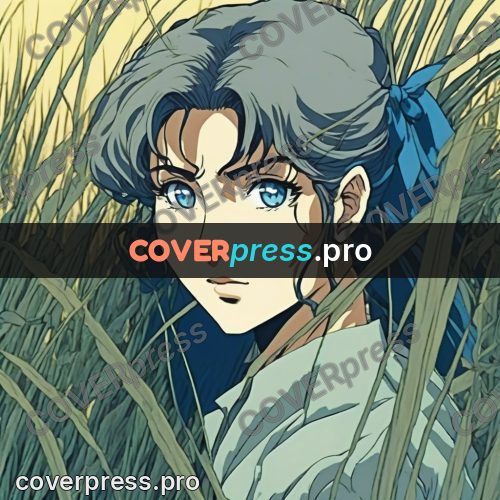 Old anime drawing: girl with a blue ribbon