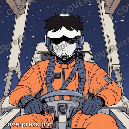 Рисунок в стиле аниме 80-х: пилот, планета и звездолёт