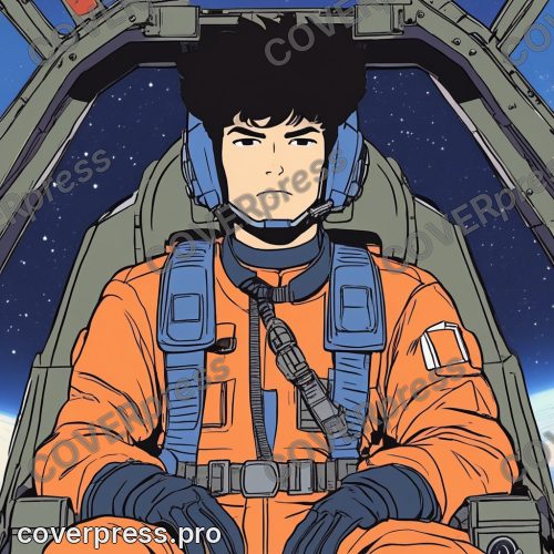 Рисунок в стиле аниме 80-х: пилот, планета и звездолёт