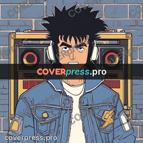 80s anime drawing: young man in headphones