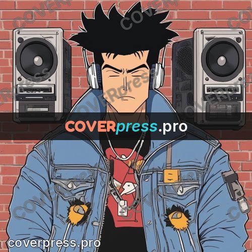 80s anime drawing: young man in headphones