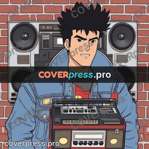 80s anime drawing: young man in headphones