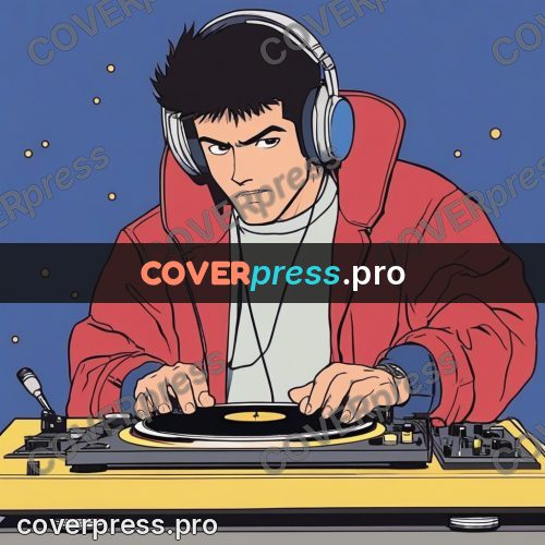 80s anime drawing: dj at the turntables
