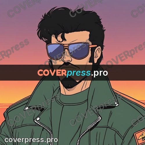 80s anime drawing: man in sunglasses at sunset