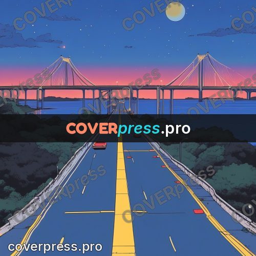 80s anime drawing: highway with cars at dusk
