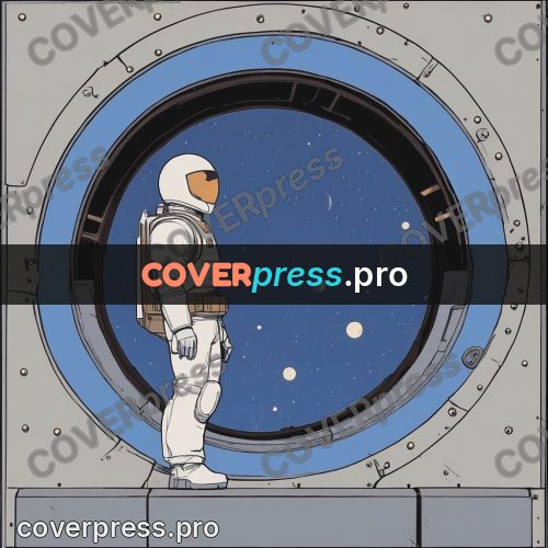 80s anime drawing: astronaut in a round hatch