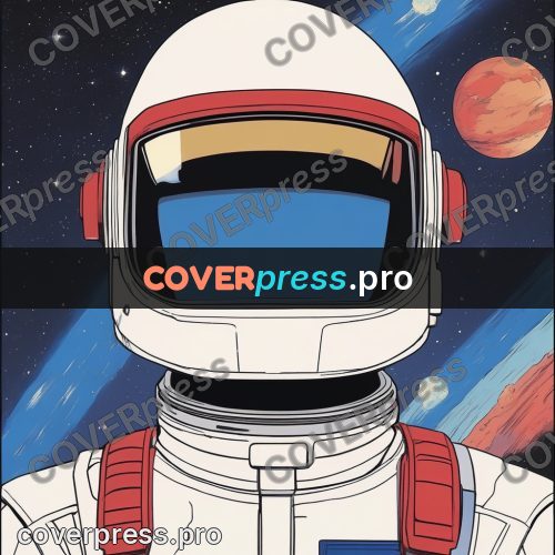 80s anime drawing: astronaut helmet against planets