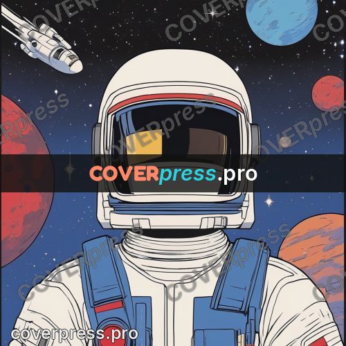 80s anime drawing: astronaut helmet against planets