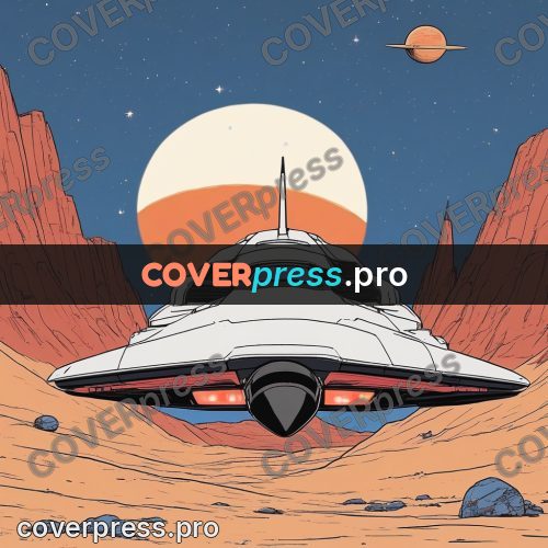 80s anime drawing: ship on a red planet