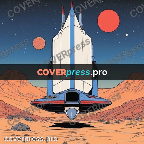 80s anime drawing: ship on a red planet