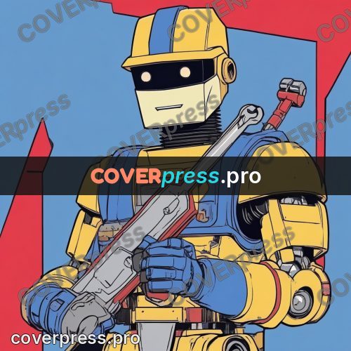 80s anime drawing: yellow robot with a wrench