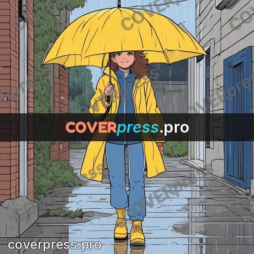 80s anime drawing: girl with a yellow umbrella