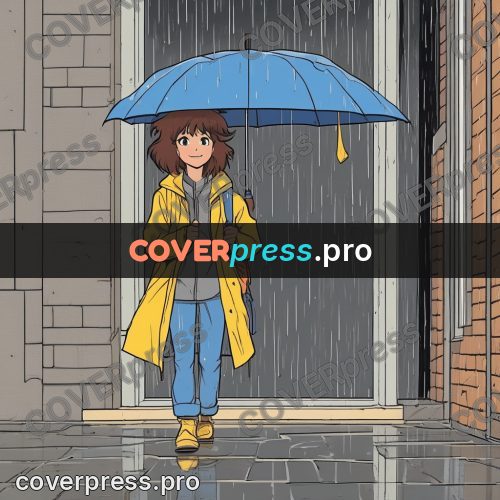 80s anime drawing: girl with a yellow umbrella