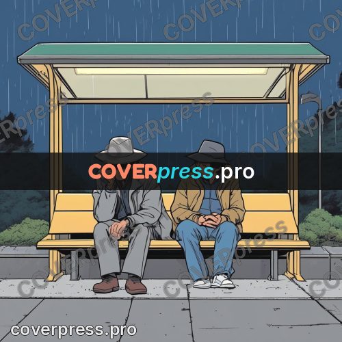 80s anime drawing: people at a bus shelter