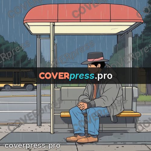 80s anime drawing: people at a bus shelter