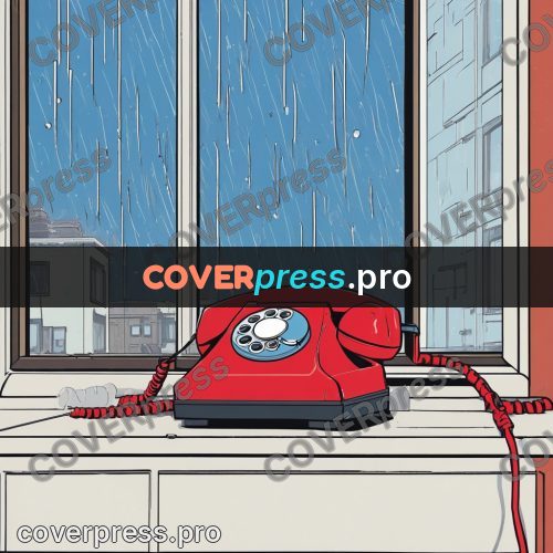80s anime drawing: red telephone on a windowsill
