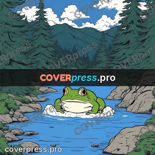 80s anime drawing: mountain stream among firs
