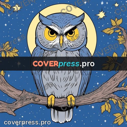 80s anime drawing: grey owl on a branch