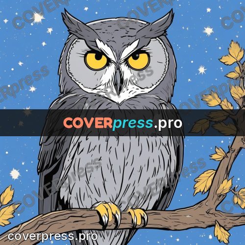 80s anime drawing: grey owl on a branch