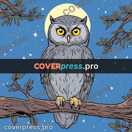 80s anime drawing: grey owl on a branch