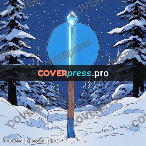 80s anime drawing: staff with a blue crystal