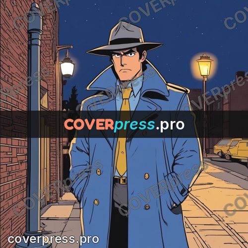 80s anime drawing: detective in a coat and hat
