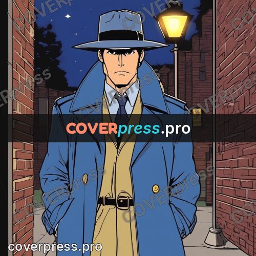 80s anime drawing: detective in a coat and hat