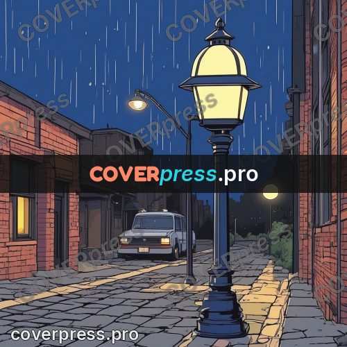 80s anime drawing: lamp on a cobbled street