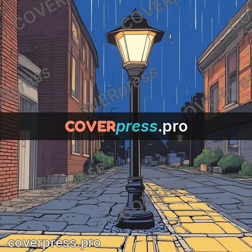 80s anime drawing: lamp on a cobbled street