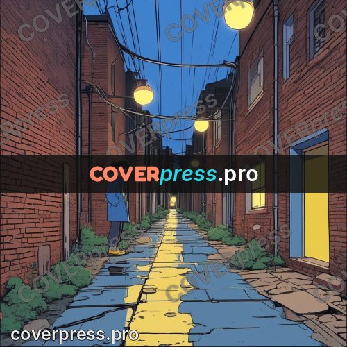 80s anime drawing: wet alley with lamps
