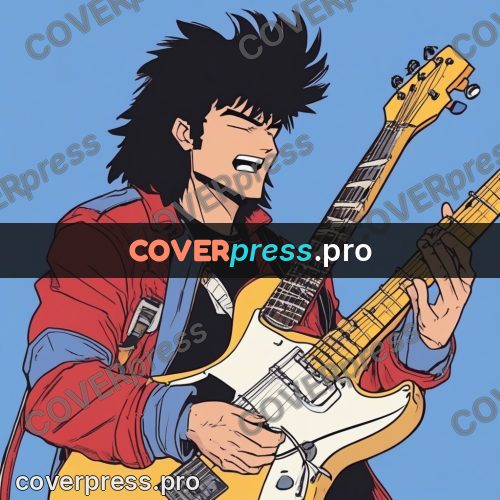 80s anime drawing: guitarist with an electric guitar