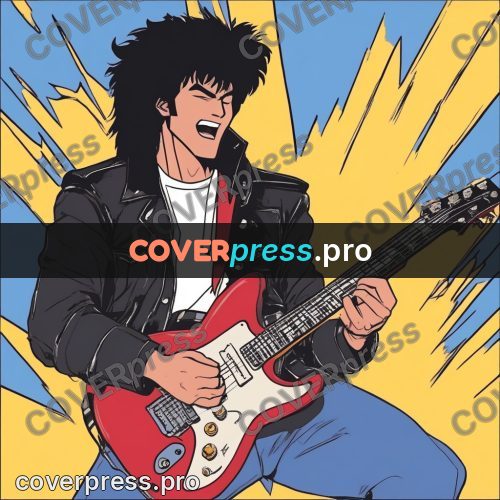 80s anime drawing: guitarist with an electric guitar