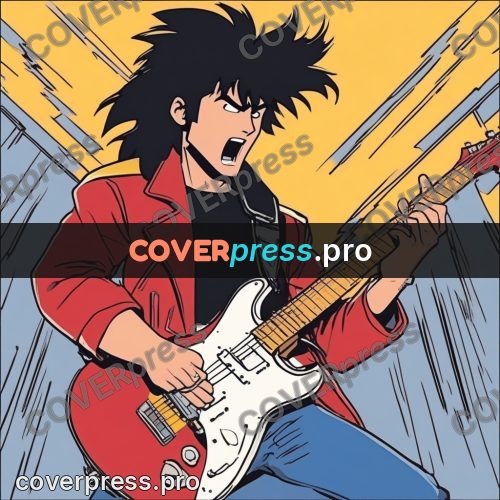 80s anime drawing: guitarist with an electric guitar