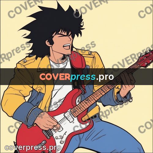 80s anime drawing: guitarist with an electric guitar