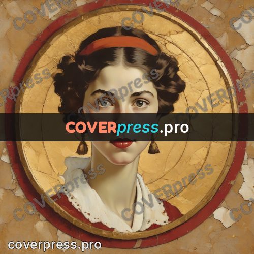 Vintage illustration: woman's portrait in a gold circle