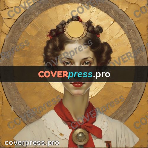 Vintage illustration: woman's portrait in a gold circle