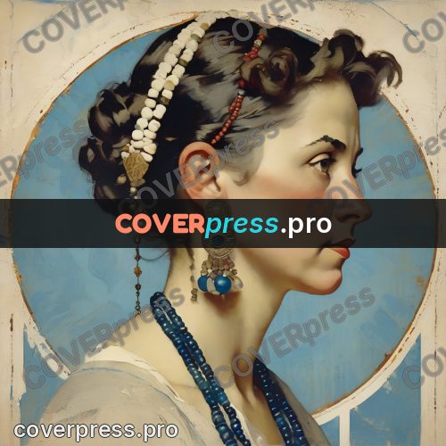 Vintage illustration: woman's profile on blue
