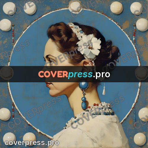Vintage illustration: woman's profile on blue