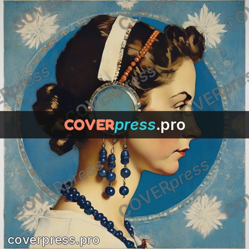 Vintage illustration: woman's profile on blue