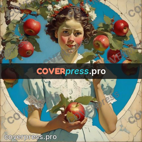 Vintage illustration: woman among apple branches