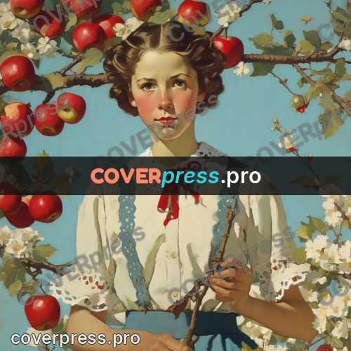 Vintage illustration: woman among apple branches